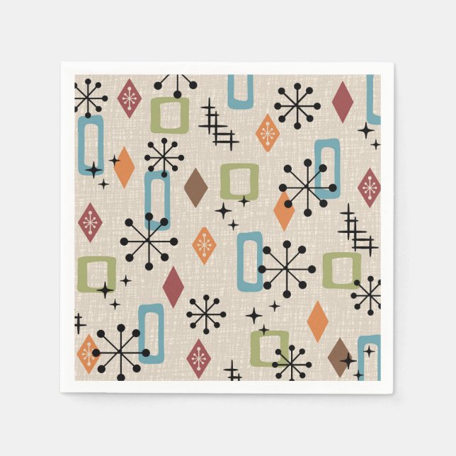 Serviette En Papier Retro Mid-Century moderne Atomique Abstrait Motif (Devant)