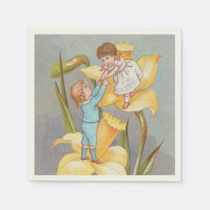 Serviette En Papier Rétro Mignon Douce Saint-Valentin, enfants et jonq