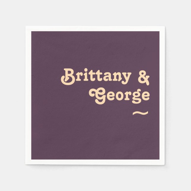 Serviette En Papier Rétro moderne | Serviettes Mariage violet foncé (Devant)