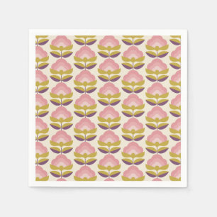 Serviette En Papier Rétro motif floral rose et pourpre