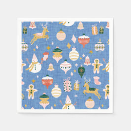 Serviette En Papier Retro Noël joli ornements bleu