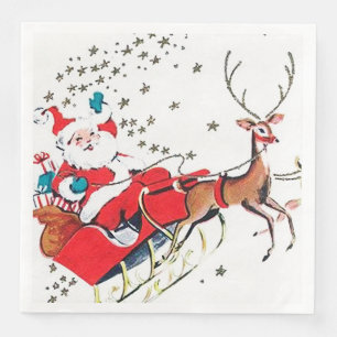Serviette En Papier Retro Noël Père Noël et soirée traîneau