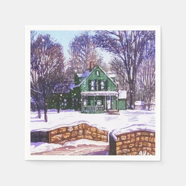 Serviette En Papier Retro Noël vert hiver Accueil route (Devant)