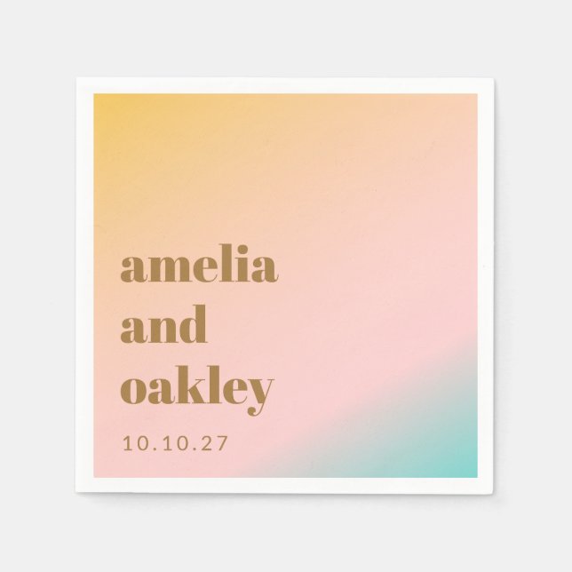 Serviette En Papier Retro Pastel rose dégradé Mariage unique personnal (Devant)