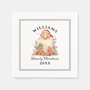 Serviette En Papier Retro Père Noël Famille Noël avec nom et année