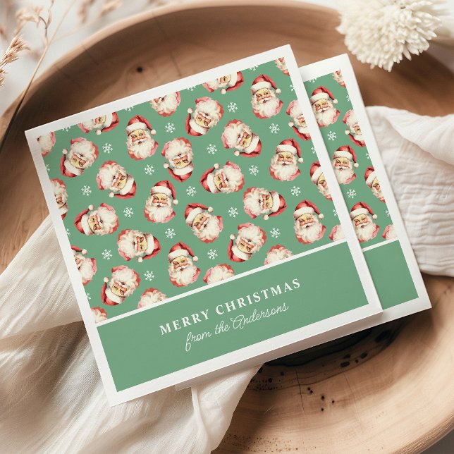 Serviette En Papier Retro Père Noël Green Nom personnalisé Noël (Créateur téléchargé)