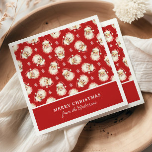 Serviette En Papier Retro Père Noël Rouge Nom personnalisé Noël