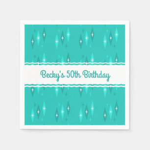 Serviette En Papier Retro Personnalisé Anniversaire Fête Turquoise