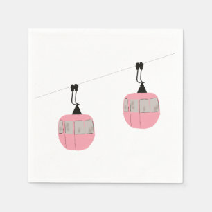 Serviette En Papier Retro Pink Ski Gondola Skieurs Ascenseur