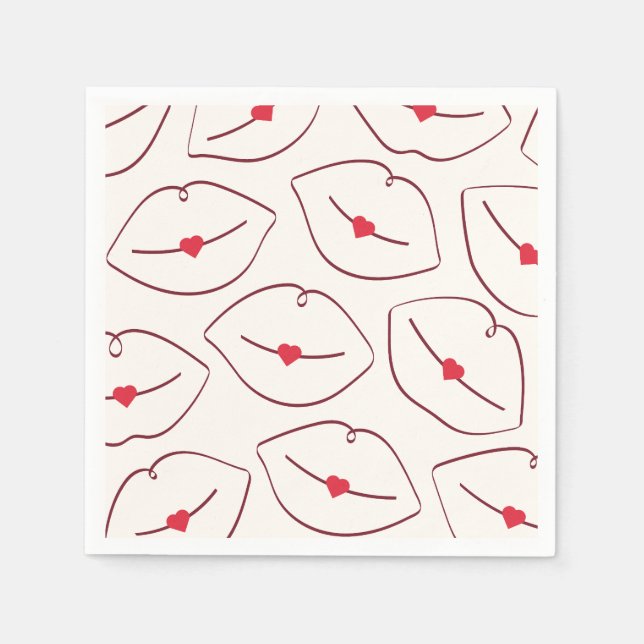 Serviette En Papier Retro Pop Art Lips & Heart Cherry Red (Devant)