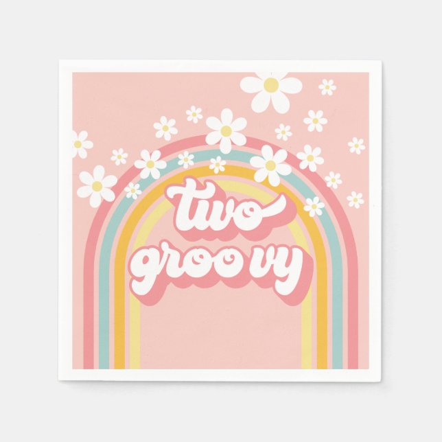Serviette En Papier Retro Rainbow Deux Super 2e anniversaire (Devant)