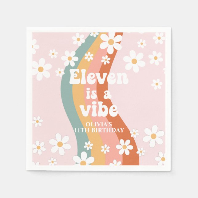 Serviette En Papier Retro Rainbow Eleven est un Vibe Daisy 11e anniver (Devant)