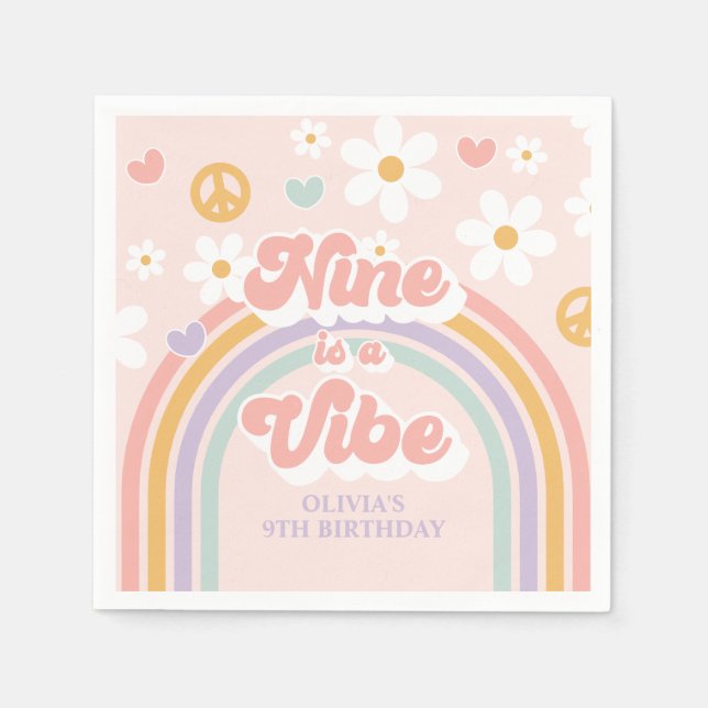 Serviette En Papier Retro Rainbow Nine est un Vibe 9e anniversaire (Devant)