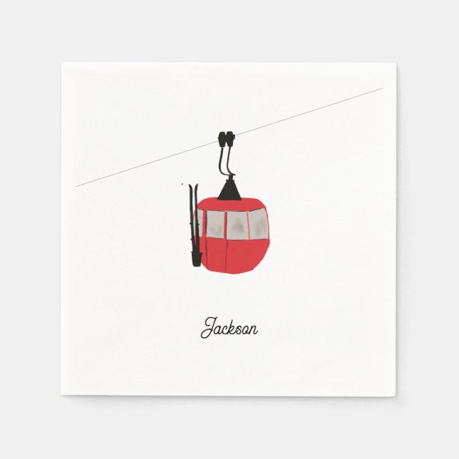 Serviette En Papier Retro Red Ski Gondola Lift Personnalisé (Devant)