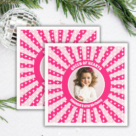 Serviette En Papier Retro Reine des Coeurs Rose Photo de fête d'annive