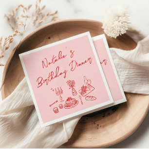 Serviette En Papier Retro Rose Rouge Main Tirée Amusant Anniversaire D