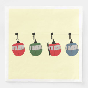 Serviette En Papier Rétro Ski Gondola Ascenseur Skieurs Creme