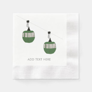 Serviette En Papier Retro Ski Vert Gondola Ascenseur Skieurs