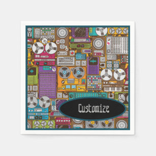 Serviette En Papier Rétro studio d'enregistrement de dispositifs