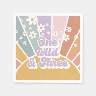 Serviette En Papier Retro Sunshine Rainbow Daisy One Wild Three