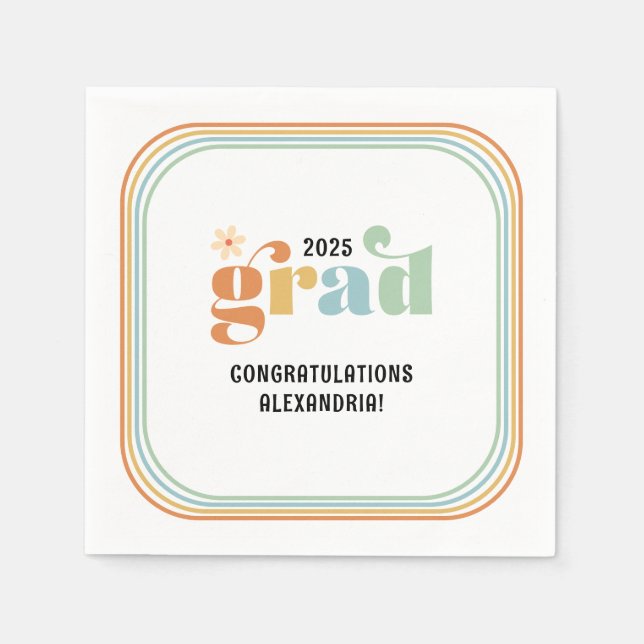 Serviette En Papier Retro Super Boho Daisy 2025 Grad Party (Devant)