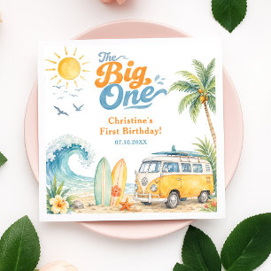 Serviette En Papier Rétro The Big One Surf Beach 1er Anniversaire
