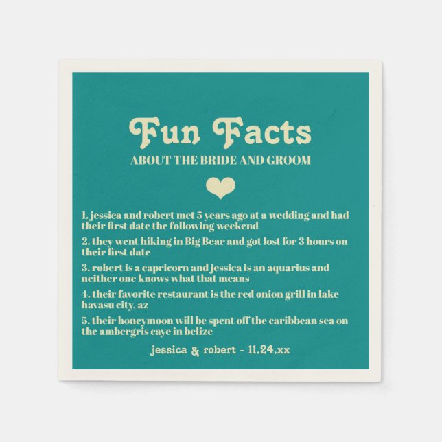 Serviette En Papier Retro Turquoise Blue Fun Facts Personnalisé (Devant)