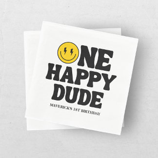 Serviette En Papier Rétro Un Garçon Heureux Sourire Visage Joyeux 1er