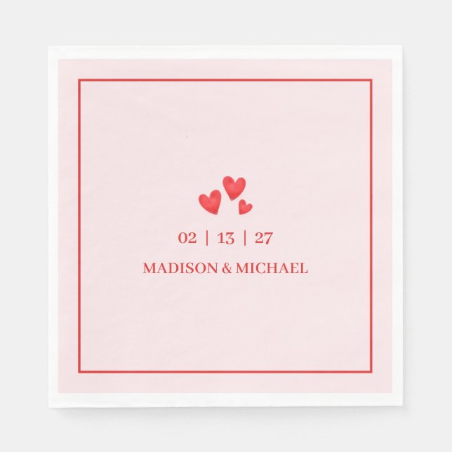 Serviette En Papier Retro Valentine Hearts Wedding Red Pink (Devant)