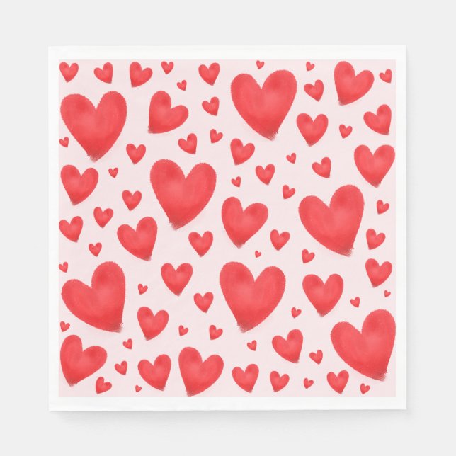 Serviette En Papier Retro Valentine Hearts Wedding Red Pink (Devant)