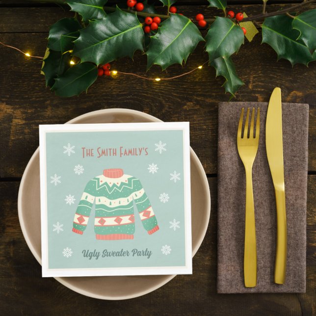 Serviette En Papier Retro Vert moche Noël Sweat Party Snowflake (Créateur téléchargé)