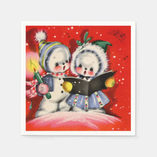 Serviette En Papier rétro vintage Noël caroling neiges fête des enf
