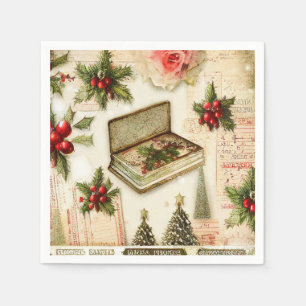 Serviette En Papier Retro Vintage Red Green Holiday Noël