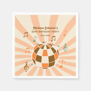 Serviette En Papier Retro Wave Disco Ball Musical Orange Anniversaire