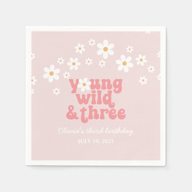Serviette En Papier Retro Young Wild trois Daisy floral 3e anniversair (Devant)