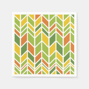 Serviette En Papier Rétro Zig-Zag Orange & Green Chevron