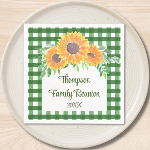 Serviette En Papier Réunion de famille Rustique Tournesol Vert à carre