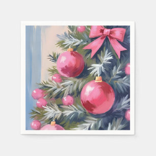 Serviette En Papier Rêvant d'un Noël rose   Aquarelle joyeuse