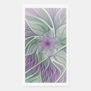 Serviette En Papier Rêve de fleurs, Abstrait violet vert Fractal Art
