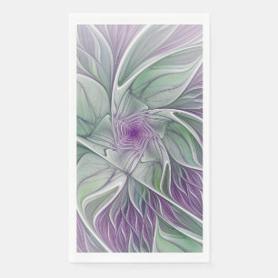 Serviette En Papier Rêve de fleurs, Abstrait violet vert Fractal Art