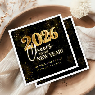 Serviette En Papier Réveillon du Nouvel An 2026 Fête Paillettes Dorées