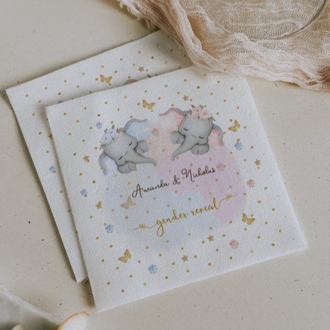 Serviette En Papier Révélation du genre Eléphant floral bleu rose (Créateur téléchargé)