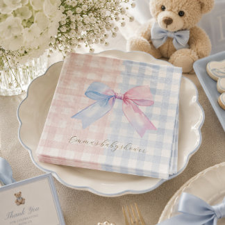 Serviette En Papier Révélation du sexe de bébé avec un nœud à carreaux