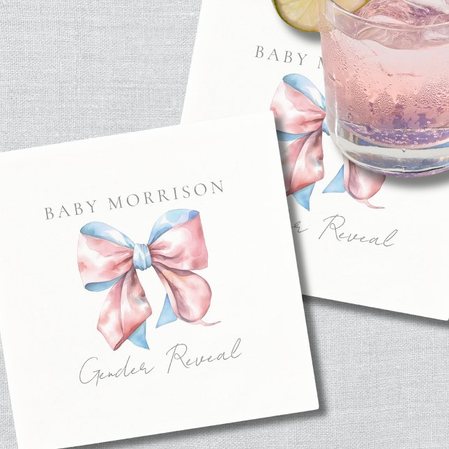 Serviette En Papier Révélation du sexe Nœud bleu et rose (Gender Reveal Blue And Pink Bow Napkins)