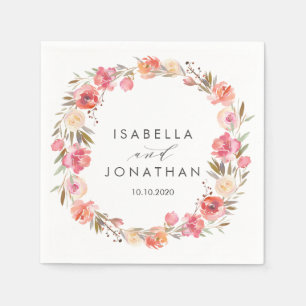 Serviette En Papier Rêver rose Fleurs mariage rustique Personnalisé