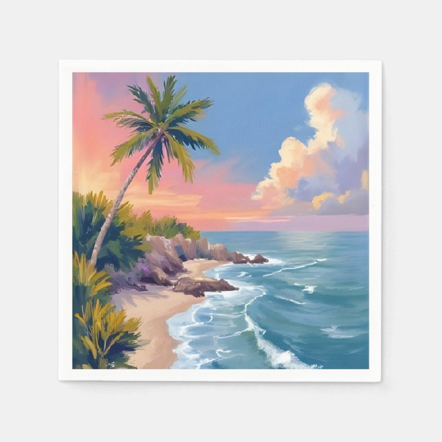Serviette En Papier Rêverie d'eau salée | Mer de peinture à l'aquarell (Devant)