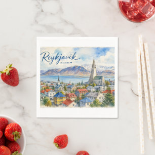Serviette En Papier Reykjavik Islande souvenir aquarelle