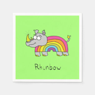 Serviette En Papier Rhino Rainbow Funny Cute Kids Rhinoceros