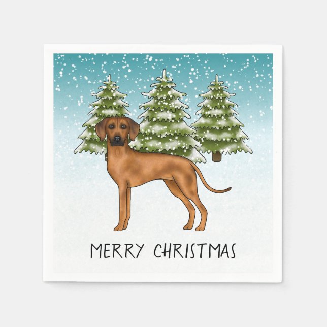 Serviette En Papier Rhodesian Ridgeback Avec Texte Forêt D'Hiver Neige (Devant)