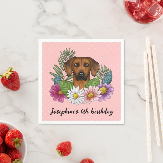 Serviette En Papier Rhodesian Ridgeback Chien Et Fleurs Anniversaire F (En situation)